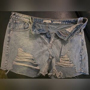Distressed Light Blue Jean Shorts